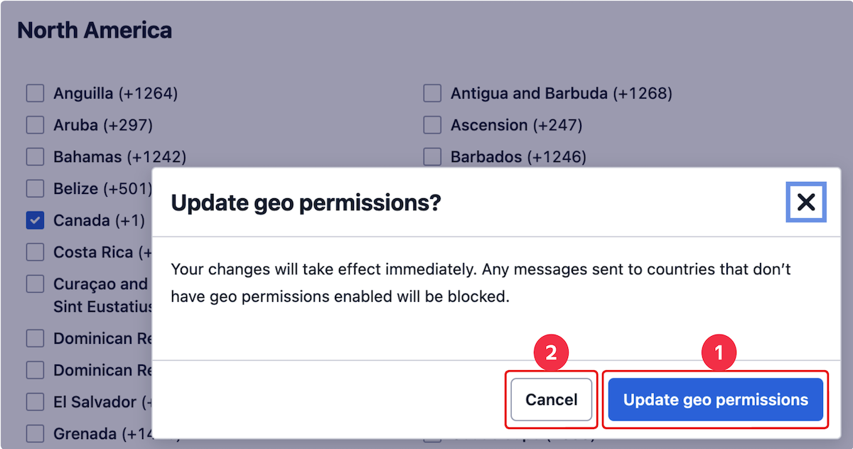 SMS Geo Permissions Update Confirmation.