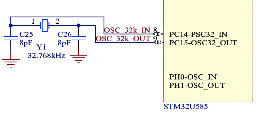 The MCU LSE oscillator circuit.