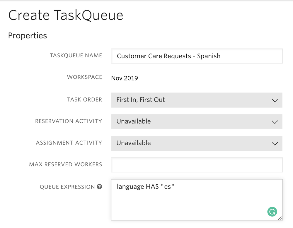 TaskRouter TaskQueue Sample - Spanish.