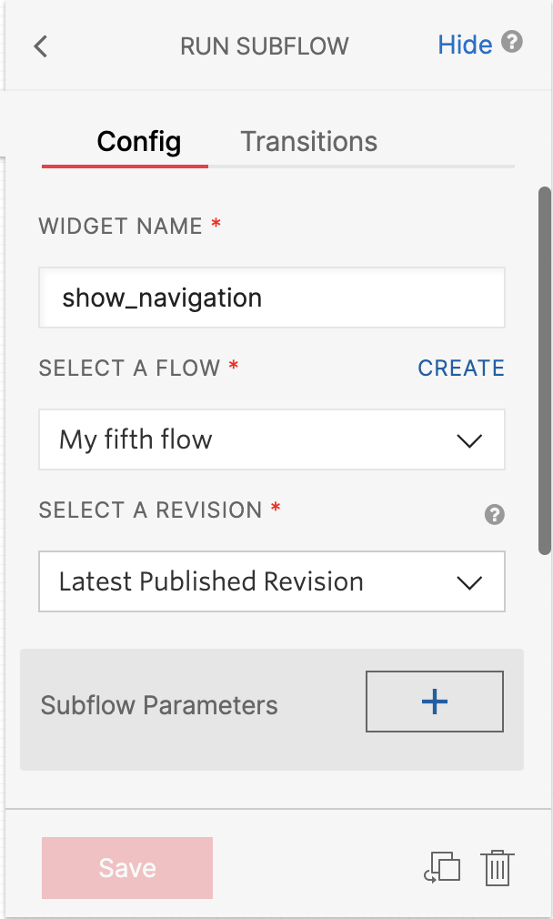 Twilio Studio Run Subflow Widget Configuration Example.