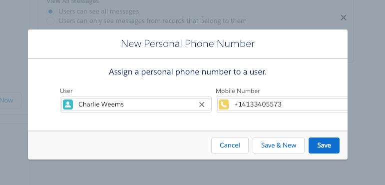 Assign a Personal Phone Number in Twilio for Salesforce.