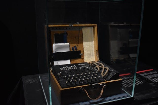 An Enigma machine in a museum.