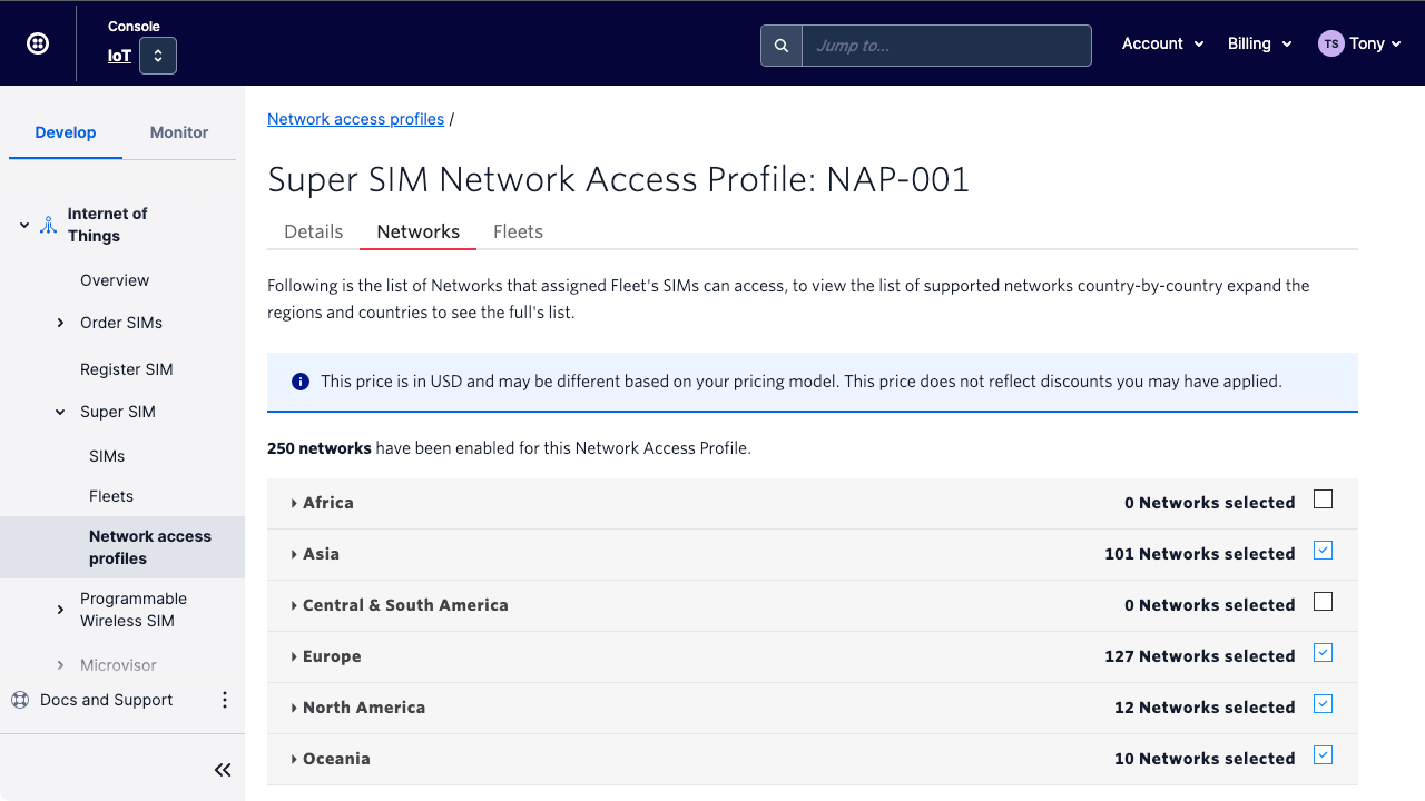 Update the Network Access Profile's network list.