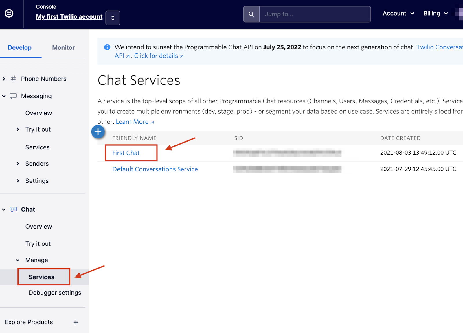 Chat Services Selection Page.