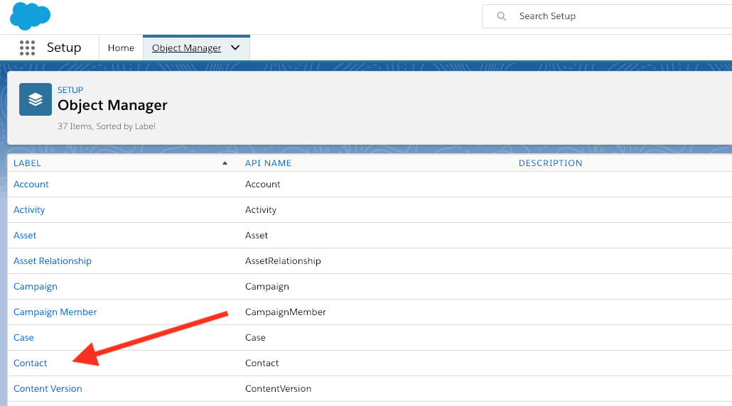 Add a contact in the Salesforce Object Manager.