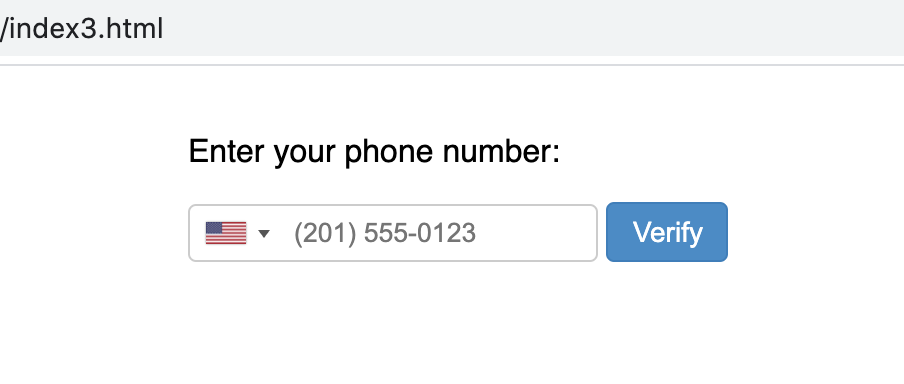 phone number input field with US flag and country code dropdown, including placeholder text for a phone number